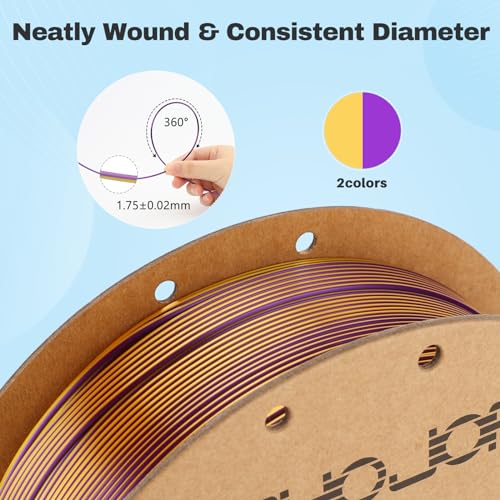 Image of 3DHoJor Silk PLA Filament 1.75mm Purple Gold Dual Color PLA 3D Printer Filament 2 in 1 Coextrusion 1KG Spool(2.2lbs) 3D Printing Filament Dimensional Accuracy + /- 0.03mm Fits for Most FDM 3D Printers