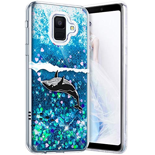 Robinsoni Case Compatible with Samsung Galaxy A6 2018 Phone Cover Flexible Galaxy A6 2018 Case Silicone TPU Case 3D Liquid Floating Cover Sparkle Bling Cover Shockproof Case Bumper Case Whale 2