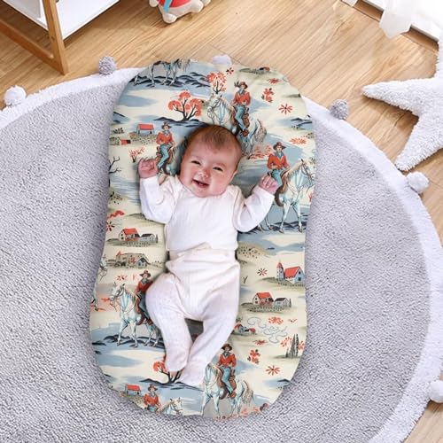 Image of ZOUTAIRONG Western Cowboys Crib Sheets Polyester Bassinet Sheets Mini Crib Sheets for Bassinet Pad /Mattress Universal Bassinet Sheets Breathable and Heavenly Soft Blue
