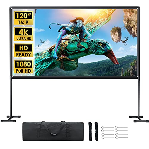 YOWHICK Projector Screen with Stand 120 inch Outdoor Indoor Projection Screen, Foldable Portable HD...