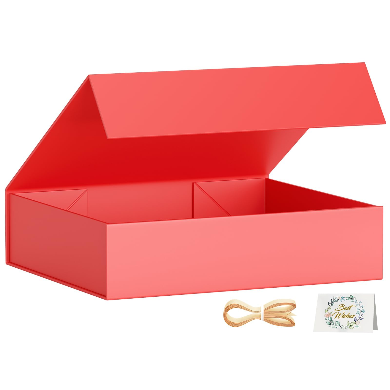 eascity 1 Pack Gift Boxes, 30 x 20 x 7.6 cm Gift Boxes for Presents with Lids Magnetic Closure Rectangle Collapsible for Groomsman Proposal Box, Wedding, Christmas, Halloween, Birthday Gift (Red)