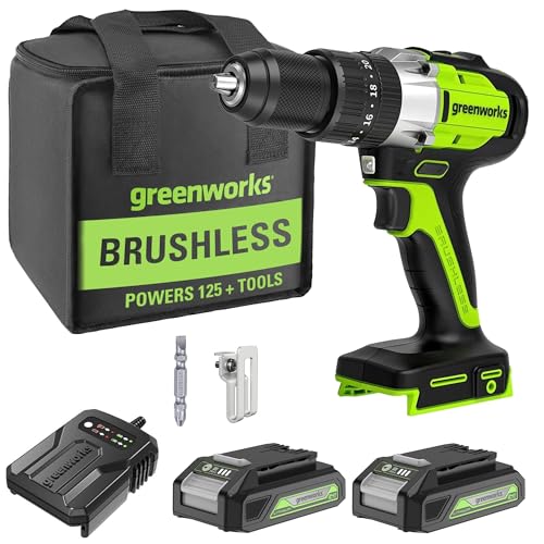 Greenworks Juego de destornilladores de impacto sin escobillas de 24 V (ion de litio, destornillador de 24 V 60 Nm, caja de cambios de 2 velocidades, incluye 2 baterías de 2,0 Ah, cargador)