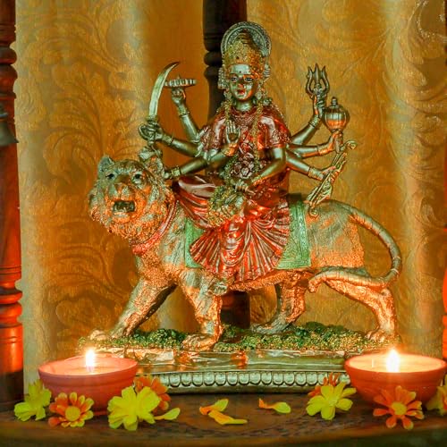 Estatua de la Diosa Durga sobre Tigre 10.5 pulg miniatura 3