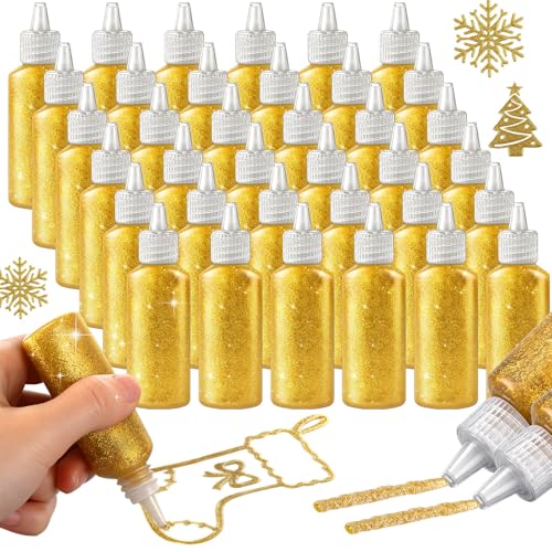 Ireer 36 Pcs Glitter Glue 22g Washable Glittery Art Craft Glue Washable Painting Pens for DIY Art Project Gluing Drawing Writing Outlining Holiday Greeting Card Decorating Supply(Gold)
