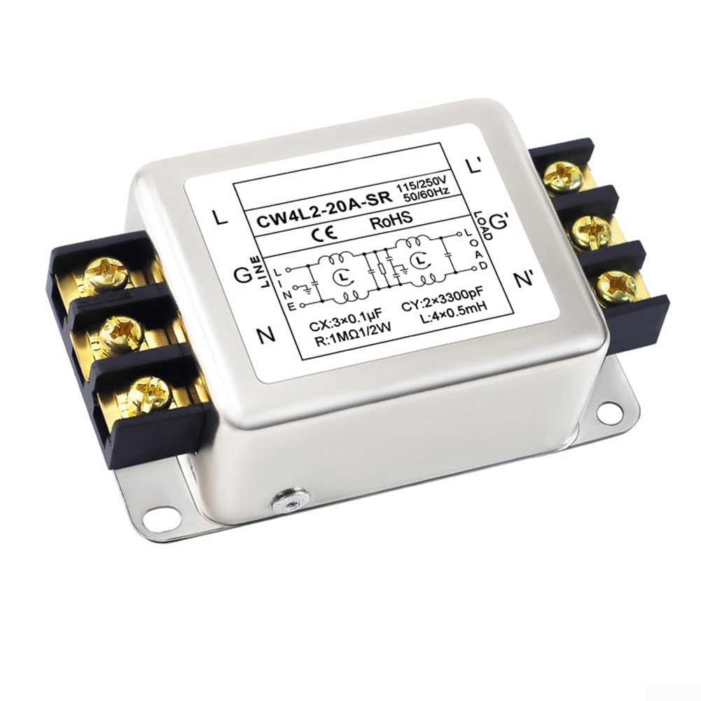 Filtre d'alimentation, filtre d'alimentation monophasé à 2 étapes anti-interférences AC double étape, pour CW4L2 3A/6A/10A/20A-SR (20 A)
