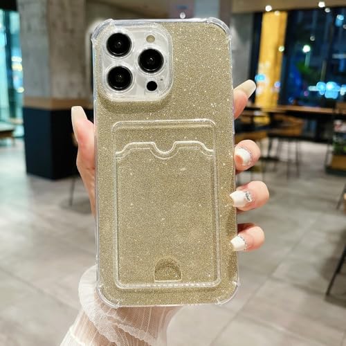 Étui de luxe pour iPhone 16 Pro Max antichoc et brillant au fini pailleté doré