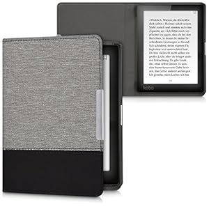 kwmobile hoes compatibel met Kobo Aura Edition 1 – Canvas beschermhoes in grijs/zwart – Voor e-reader –