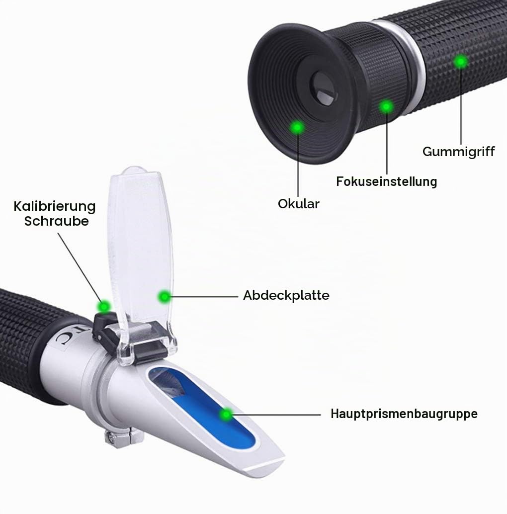 Zuckergehalt Refraktometer,refraktometer Honig,Refraktometer 0-32 Brix Wein Refraktometer zur Messung des Zuckeranteils mit ATC Handrefraktometer für Winzer Wein Bier Obst Frucht usw