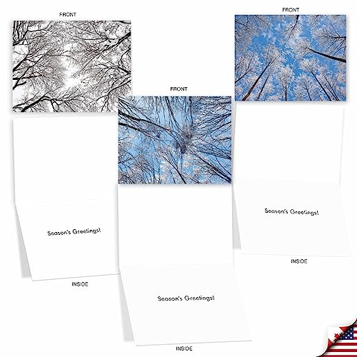 Image of The Best Card Company - 10 Holiday Note Cards for Christmas - Festive Bulk Assortment, Boxed Notecards with Envelopes (4 x 5.12 Inch) - Snow Tops M10017XS