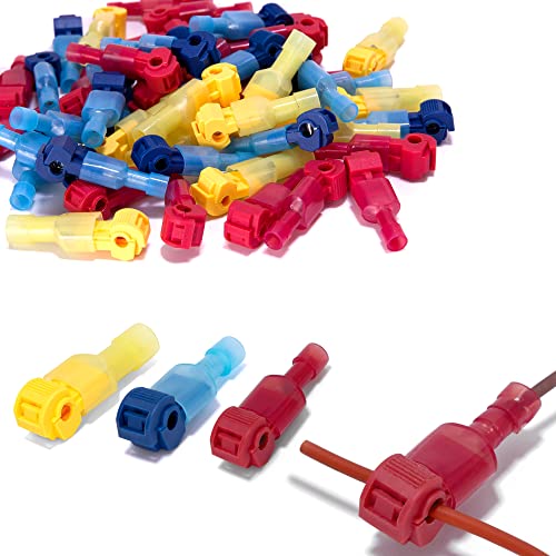 Ginsco 120 Pcs/60 Pairs Quick Splice Wire Terminals T-Tap Self-Stripping with Nylon Fully Insulated Male Quick Disconnects Kit 22-18 16-14 12-10 AWG