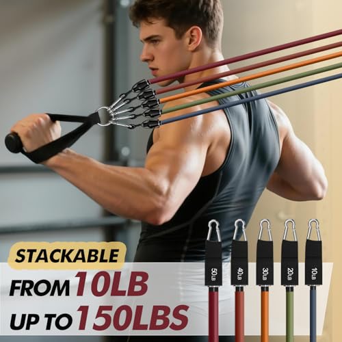 Image of WHATAFIT Resistance Bands, Exercise Bands,Resistance Bands for Working Out, Work Out Bands with Handles for Men and Women Fitness, Strength Training Home Gym Equipment
