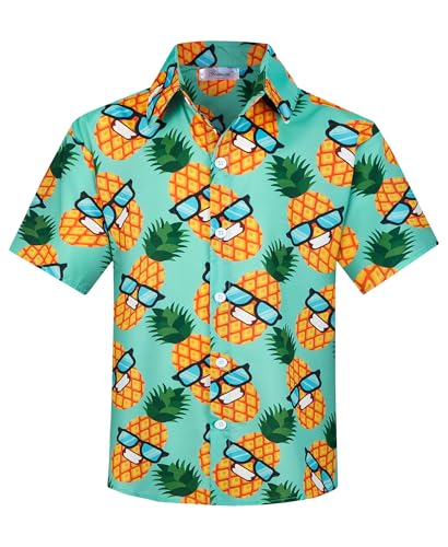 Yoimira Hawaiian Shirts for Boys Button Down Tropical Shirt 7-14 Years