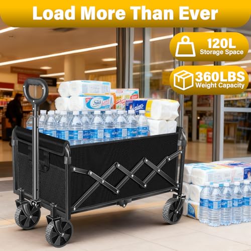 Wagons Carts Foldable, Collapsible Wagon Cart with Wheels, Portable Folding Utility Wagon with Adjustable Handle & Cup Holders for Grocery Shopping, Garden, Camping, Sports, Picnic & Small Hauls by ARTIST'S DREAM - Used condition - Image 3