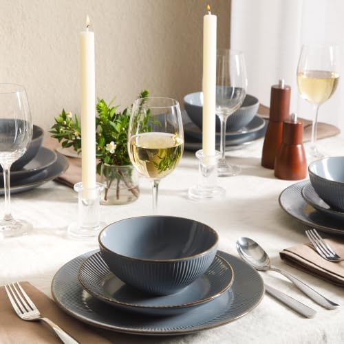 Image of Gibson Home Plates and Bowls Set, 12 Piece Dinnerware Set for 4, Blue