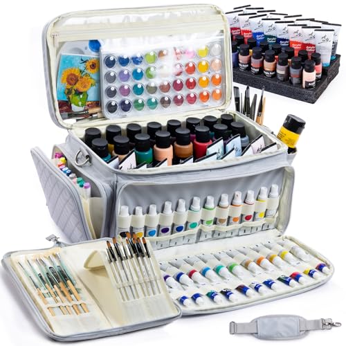 SFYBYHEART Quilted Acrylic Paint Organizer Bag with 13
