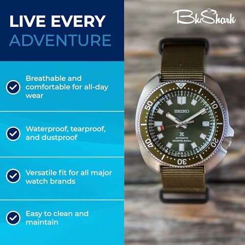 Image of BluShark - Original Collection Military-Style Waterproof Watch Strap, Fits All Timepiece Brands, Durable Nylon Wristwatch Accessories with Stainless Steel Buckle - 18mm, 20mm, 22mm & 24mm Watch Bands