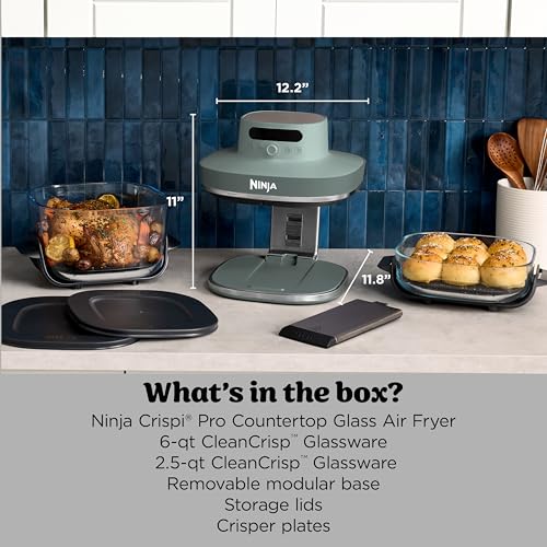 Image of Ninja Crispi Pro 6-in-1 Glass Air Fryer | With Nontoxic, 6qt & 2.5qt Containers & Lids | Microwave, Freezer, Dishwasher Safe | 450F Max Temp | 1800 Watt | Ash Grey | AS101DG