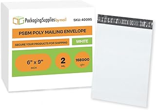PSBM Poly Mailers, 6x9 Inch, 168000 Pack, 2 Mil Thick, Shipping Envelope Mailers, White/Grey, Self Seal and Peel Strip