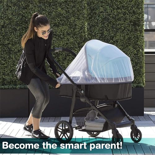 Image of SafeMyles Stroller Mosquito Net for Babies, Carriers, Car Seats, and Cradles - 29 x 21 inches, White (1 Pack). Includes a Free Jute Linen Carry Pouch.