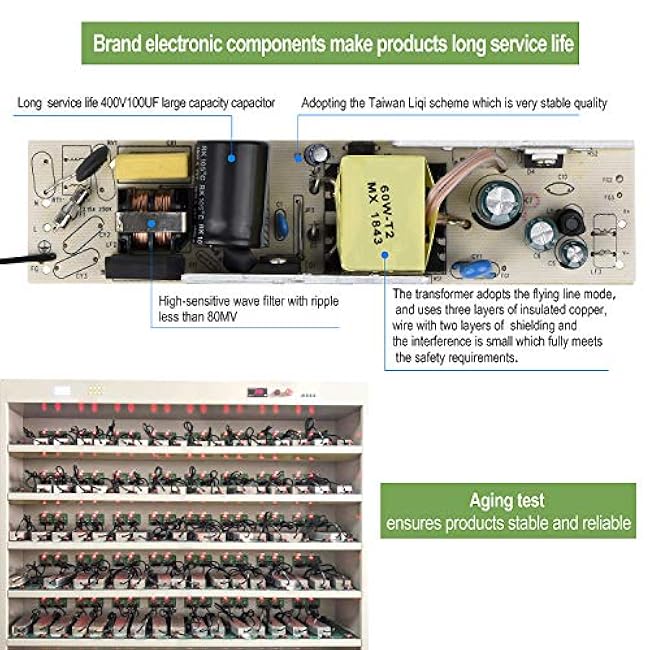 LED Driver 60 Watts 24V DC Low Voltage Transformer£¬ Waterproof IP67 LED Power Supply, Adapter with 3-Prong Plug 3.3 Feet Cable for Any 24V DC led Lights, Computer Project, Outdoor Light