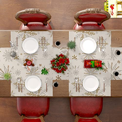 Siilues Christmas Placemats, Snowflake Decorations White Gold Christmas Decor For Table Seasonal Winter Holiday Decor For Indoor Outdoor Dining Table Decorations (Placemats 12''X18'' Set Of 4) #TOP3