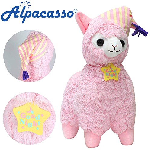 Alpacasso 17'' Pink Plush Alpaca, Cute Stuffed Animals Toys.(Nightcap)