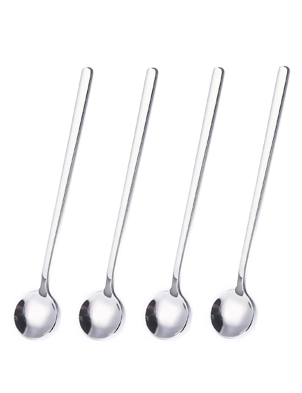 Lot de 4 cuillères à café en acier inoxydable argenté avec manche long de 17 cm