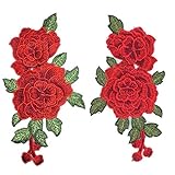 Material: poliéster. Vektenxi Premium Calidad 1 par de rosas rojas parches bordados flores aplicaciones costura en manchas para punta plástico ropa DIY artesanía suministro