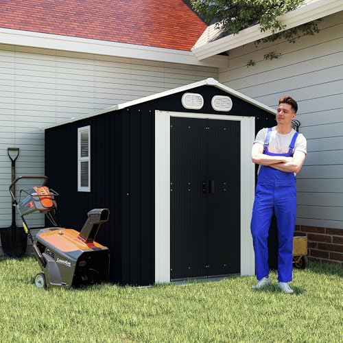 Image of KEIKI 8x6 FT Outdoor Storage Shed, Metal Garden Shed, Heavy Duty Tool Shed, Lockable Weatherproof Storage House with Air Vents for Backyard Patio Outdoor Storage, Dark Gray