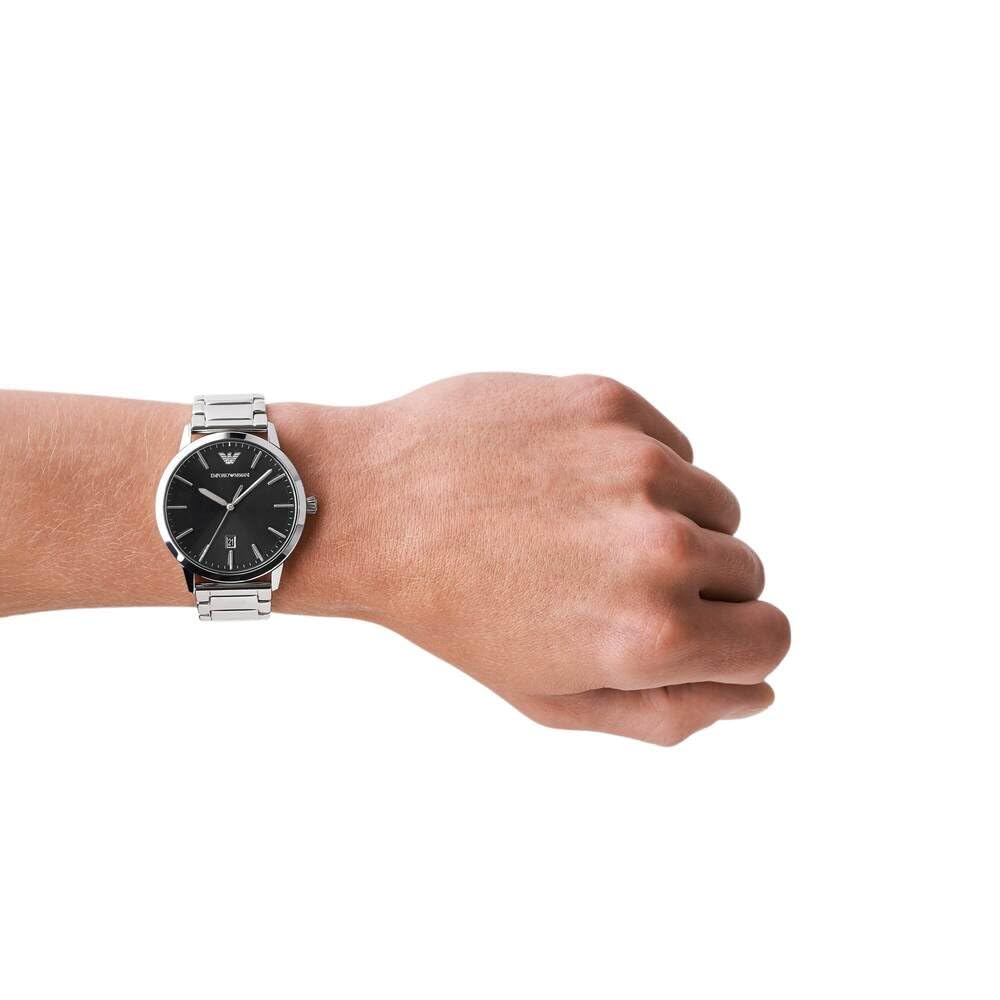 Emporio Armani Relojes para Hombre, Movimiento de Cuarzo de Tres Agujas con Fecha y Caja de 43mm con Correa de Acero Inoxidable