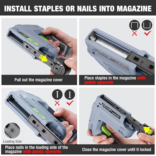 Image of WORKPRO 2-in-1 Electric Cordless 3.6V Power Staple and Nail Gun, 2.0Ah Battery Powered Stapler for Upholstery, Carpentry, Crafts, DIY, Including USB Charger Cable, 2000PCS of Staples and Nails, Grey