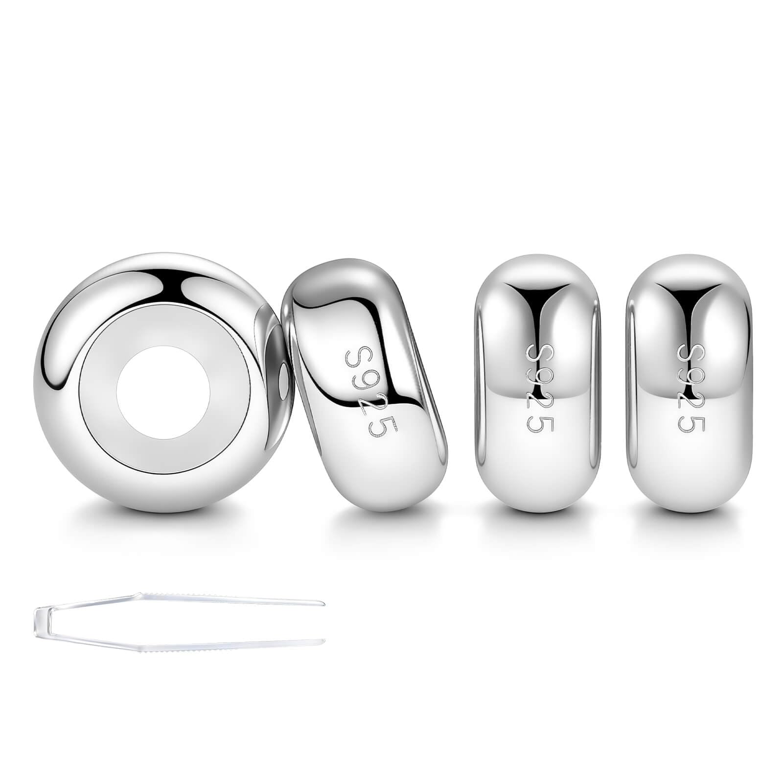 Charm Stoppers Clip Charms Spacers Bead in 925 Sterling Silver, Rose Gold Plated, Silver with Rubber Silicone for DIY Bracelets, Gifts for Women Her