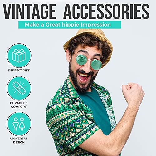 Image of Retro Round Sunglasses Small Colored Lens Hippie Glasses