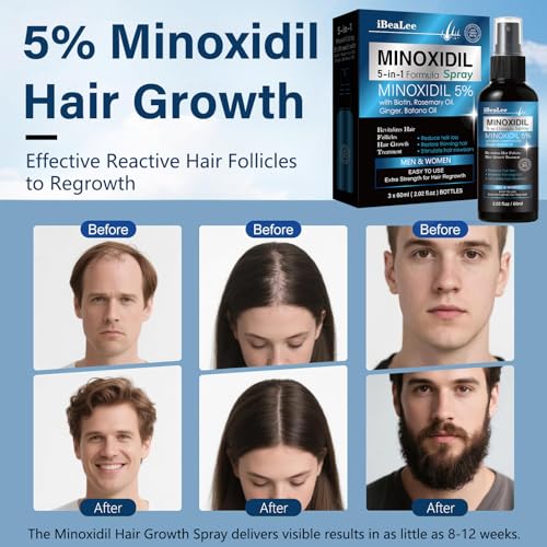 5% Minoxidil for Men and Women Hair Growth, Hair Loss Treatments Serum with Biotin Batana and Rosemary, Minoxidil Hair Growth Spray for Stronger Thicker Fuller Hair Beard Regrowth, 3 Bottles - Image 5