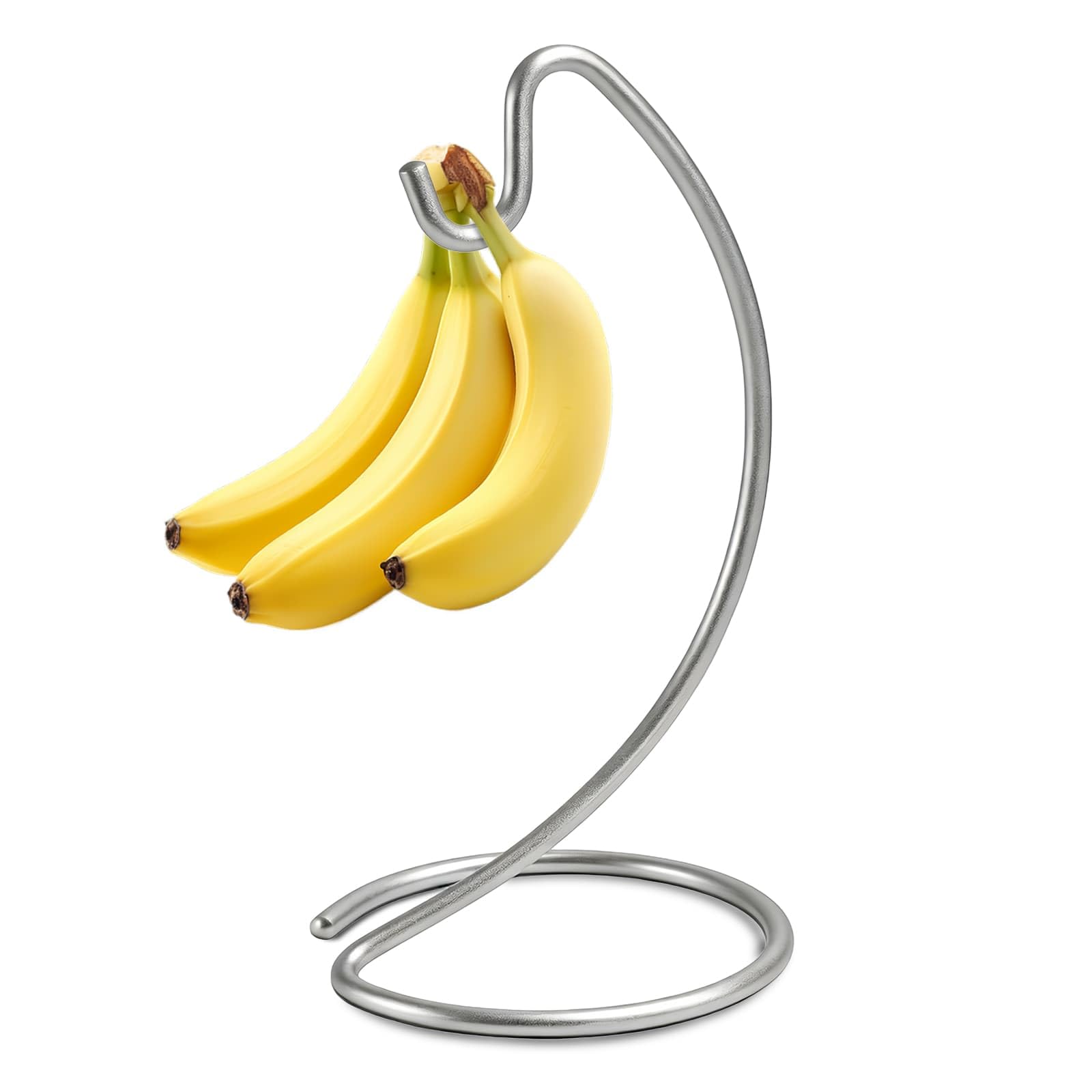 DYUEE Banana Holder Stand - Modern Banana Hanger Hook, Metal Banana Hanger Tree Stand Hook for Kitchen Countertop to Keep Bananas Fresh for 15LB(Silver)
