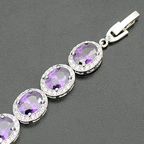 Oval Ladies Tennis Bracelet Garnet White Topaz Amethyst Citrine Peridot Pink Topza 7 Inch (Amethyst) #TOP5