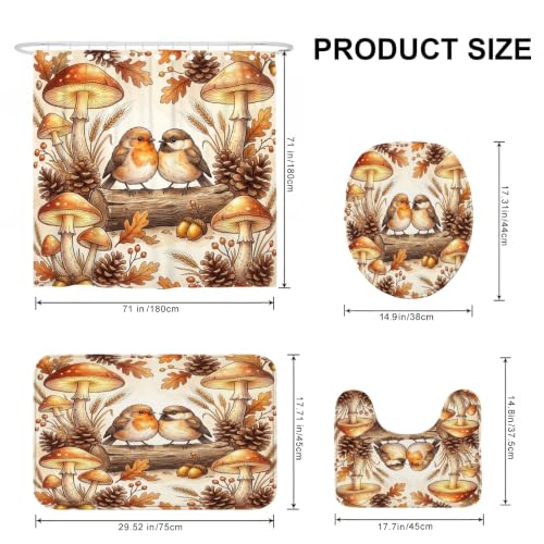 Ensemble rideau de douche oiseaux automne et tapis de bain assorti