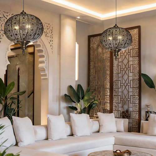 Image of Jowjuy Gold Pendant Light 13.78 inch Turkish Hanging Lamp 2-Pack Flush Light