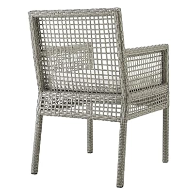 Modway Aura Wicker Rattan Outdoor Patio Dining Arm Chair with Cushion in Gray White 51PtVFFRGML. SS400