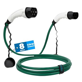 Hims 22kW 32A Tip 2 Premium Elektrikli Ara   arj Kablosu 8 Metre - Ye il, IP54 Suya Dayan kl , T m Elektrikli Ara larla Uyumlu