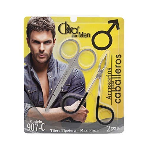 PROFESSIONAL Scissors & TWEEZERS SET For Facial Hair, Men/Women (Black/Silver),THE BEST PRECISION STAINLESS STEEL Nose Hair Scissors Rounded Tip & Eyebrow Tweezers Model 907-C
