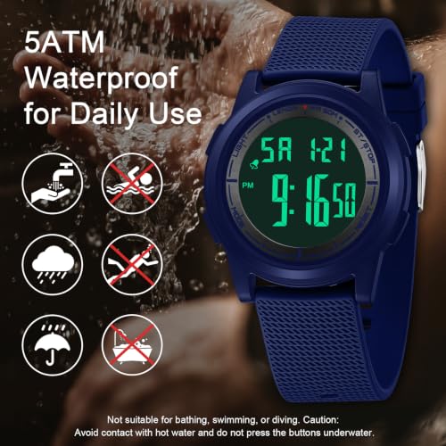 Image of HANPOSH Mens Digital Watch Ultra Thin Minimalist Sports Waterproof Outdoor LED Screen Large Face Wrist Watches for Men with Back Light Alarm Date Stopwatch