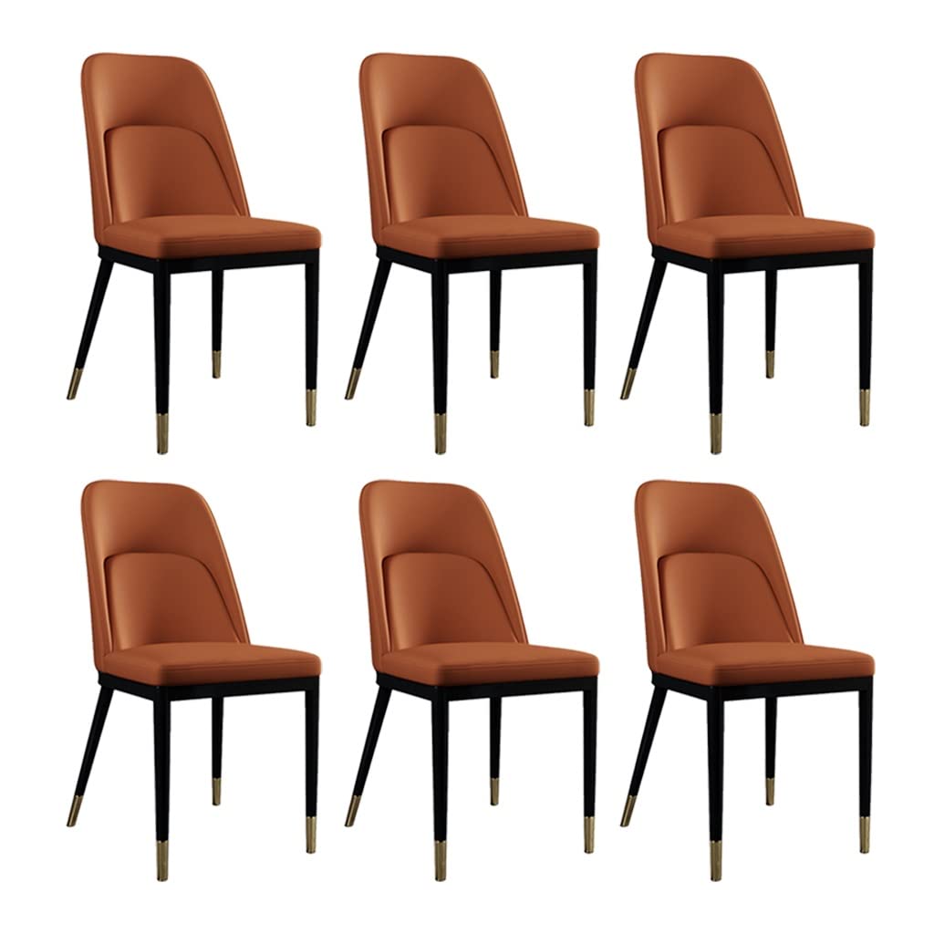 SJIALEN Kitchen Chairs Set of 6, Faux Matte PU Leather Upholstered Back Living Room Accent Chairs Carbon Steel Frame Dining Chairs Kitchen Chair (Color : Orange)