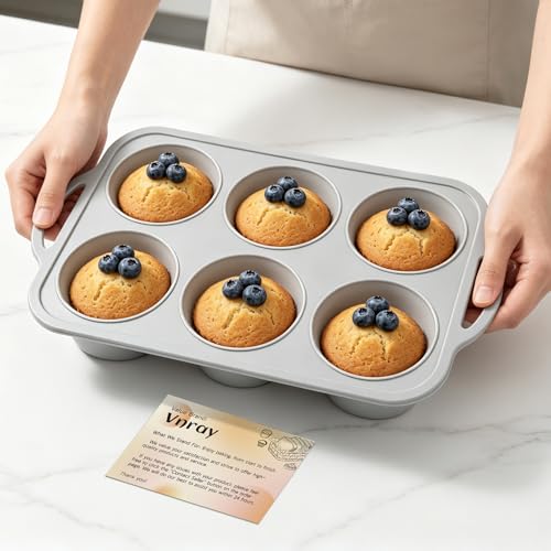 Jumbo Silicone Muffin Pan with Frame, Non Stick Large Cupcake Baking Tin