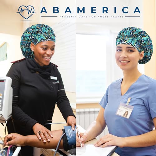 Image of ABAMERICA Bouffant Caps with Button and Sweatband, Adjustable Scrub Caps for Women Men, One Size Multi Color