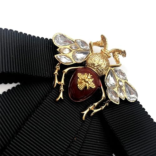 Image of Vintage alloy black bow Bee Brooch preppy ribbon bow tie for men and women