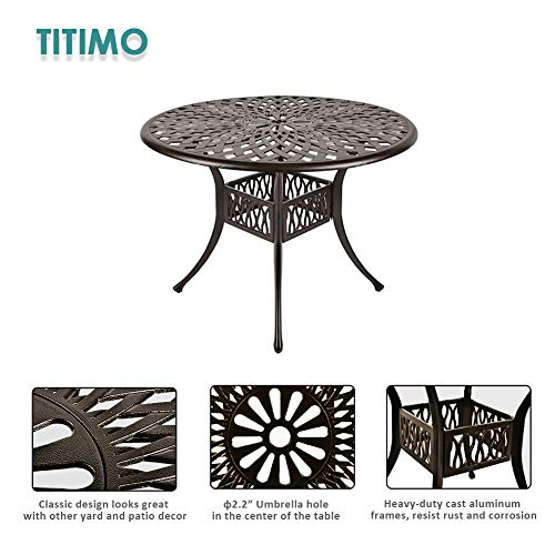 Titimo 41.3” Diameter Outdoor Round Patio Bistro Dining Table Cast Aluminum Conversation Table With 2.2” Umbrella Hole #TOP4