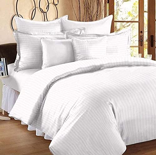 Image of Combo Pack of 2 Cotton Satin Stripes Plain Bedsheets for Double Bed with 4 Pillow Covers for Home, Hotels Rooms, Guest House (Color- Maroon & White)