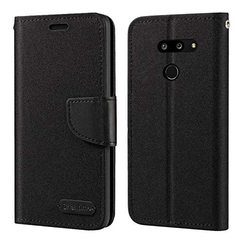 Custodia Flip in Tessuto Oxford e Pelle PU Compatibile con LG G8 ThinQ Cover Protettiva con Chiusura Magnetica e Tasche per Carte Nero