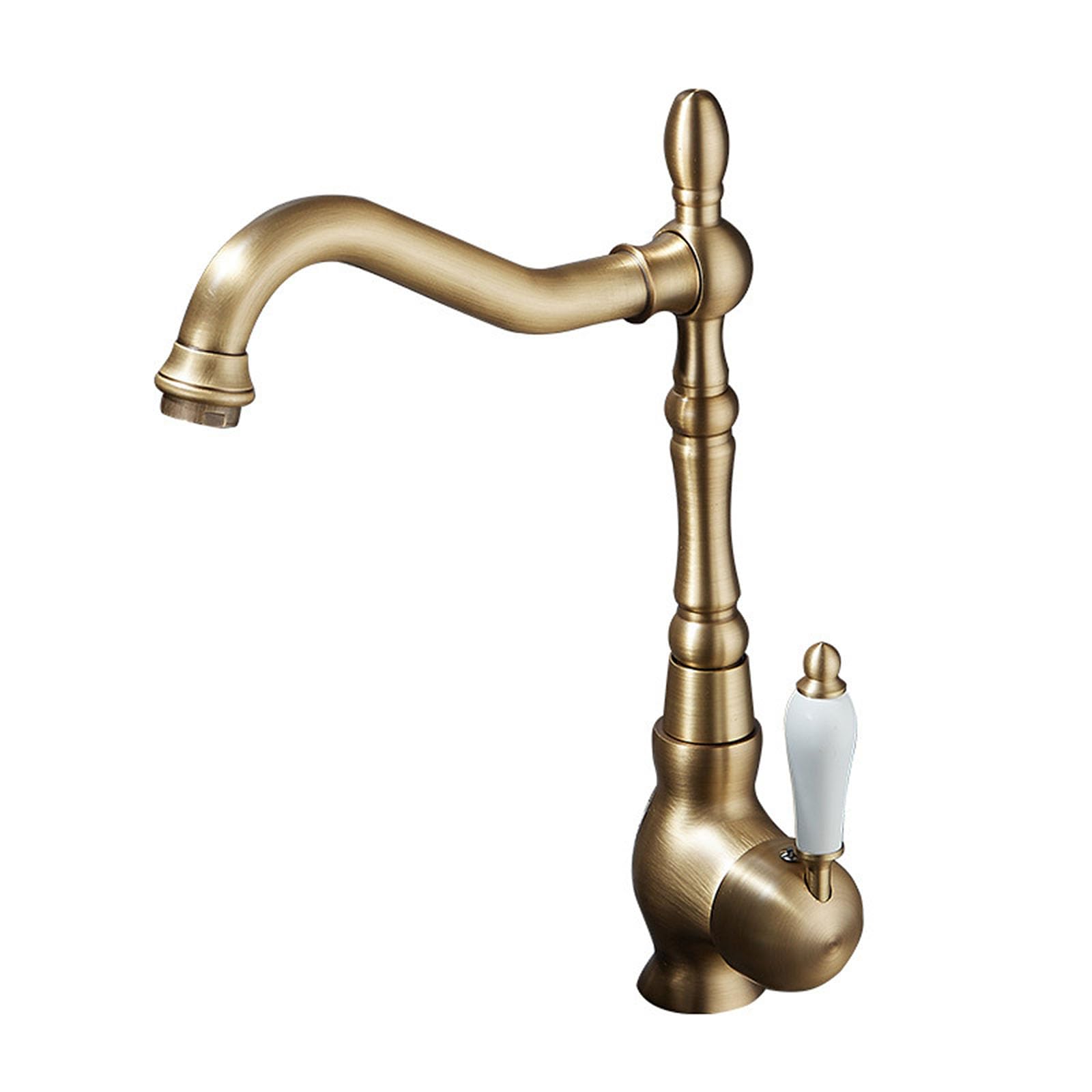 ASerZenith Vintage Single Handle Bathroom Faucet,Brass Kitchen Faucet Hot Cold Mixer Tap,Antique Vessel Sink Faucet With Ceramic Handle,Electroplating(A:Vintage)